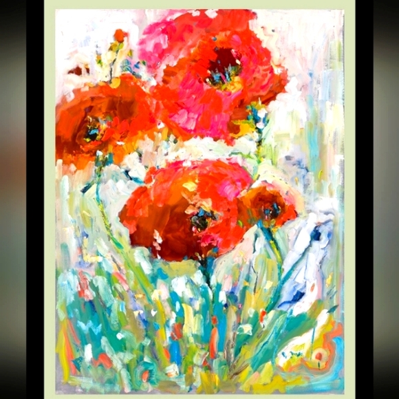 Dawn Normali Other - Popping Poppies Oil Painting Print by Dawn Normali